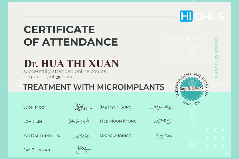 Chứng chỉ chỉnh nha chuyên sâu về minivis của Dr.John Lin